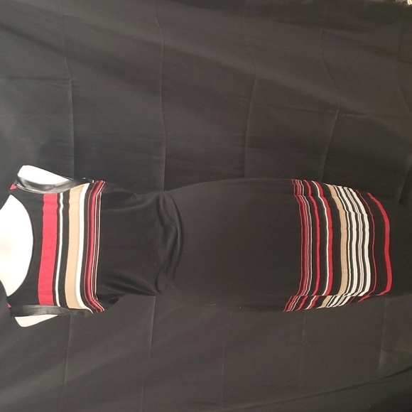 WHBM Leather Accent Stripe Midi Dress SZ 6 - Picture 2 of 12